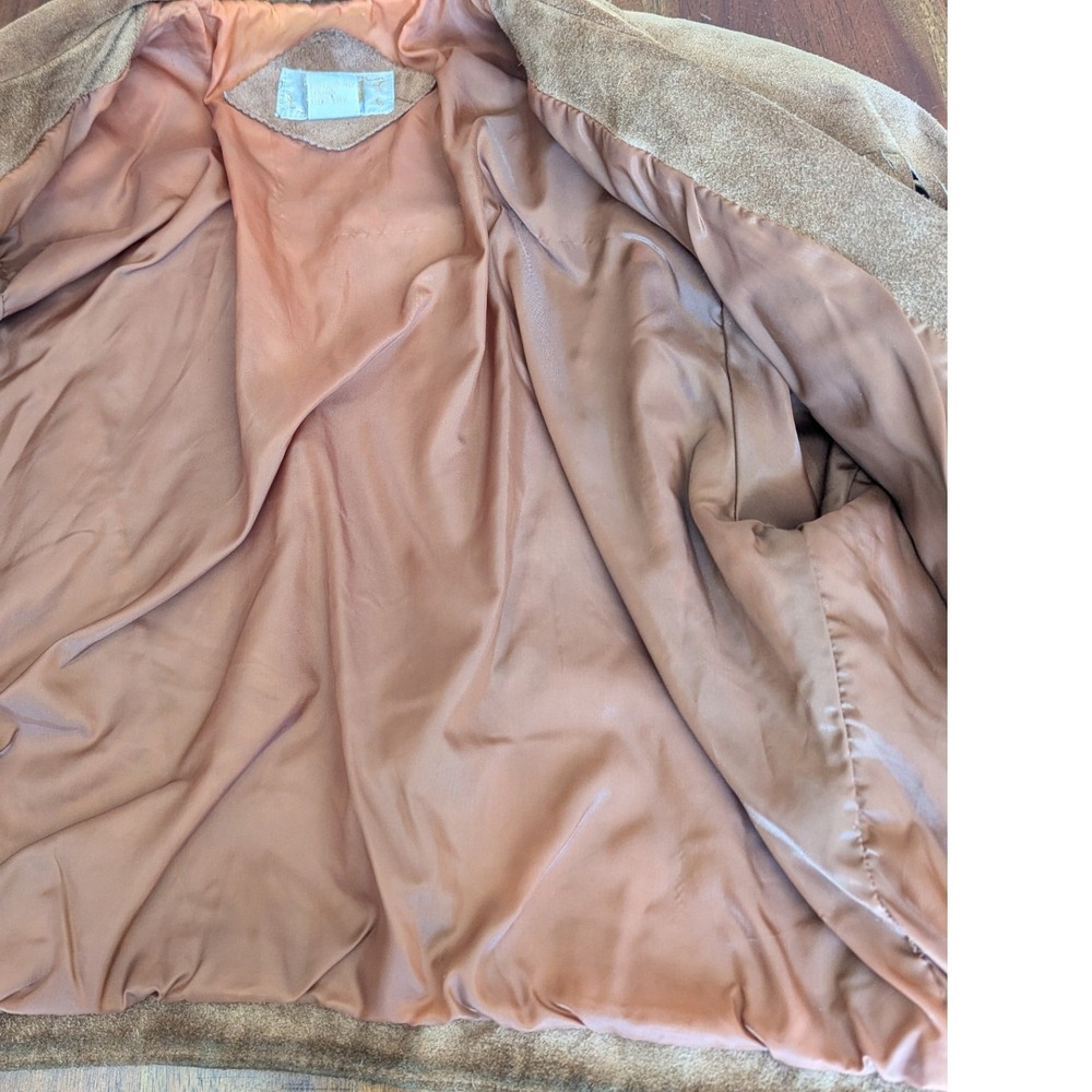 Vtg 80s Taxi Jacket Brown Camel Suede Fringe Western Cropped Womens S Boxy Fit - Picture 5 of 11